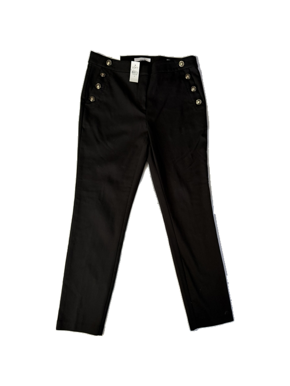 NWT LOFT Sutton Skinny Curvy Black Sailor Button Pants Size 8